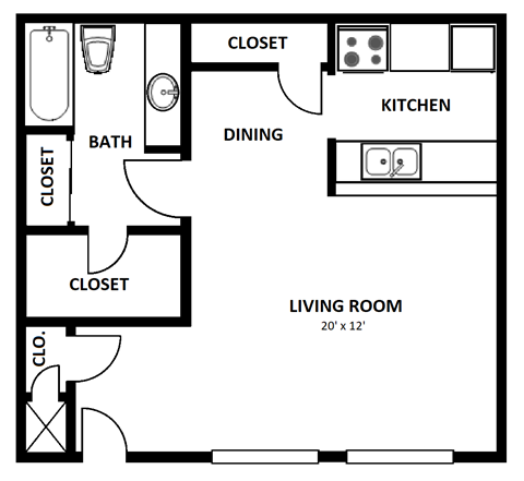 STUDIO | 1 Bath | 600 sq ft